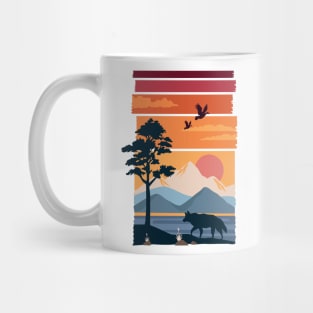 Beautiful Landscape - wolf walking in sunset Mug